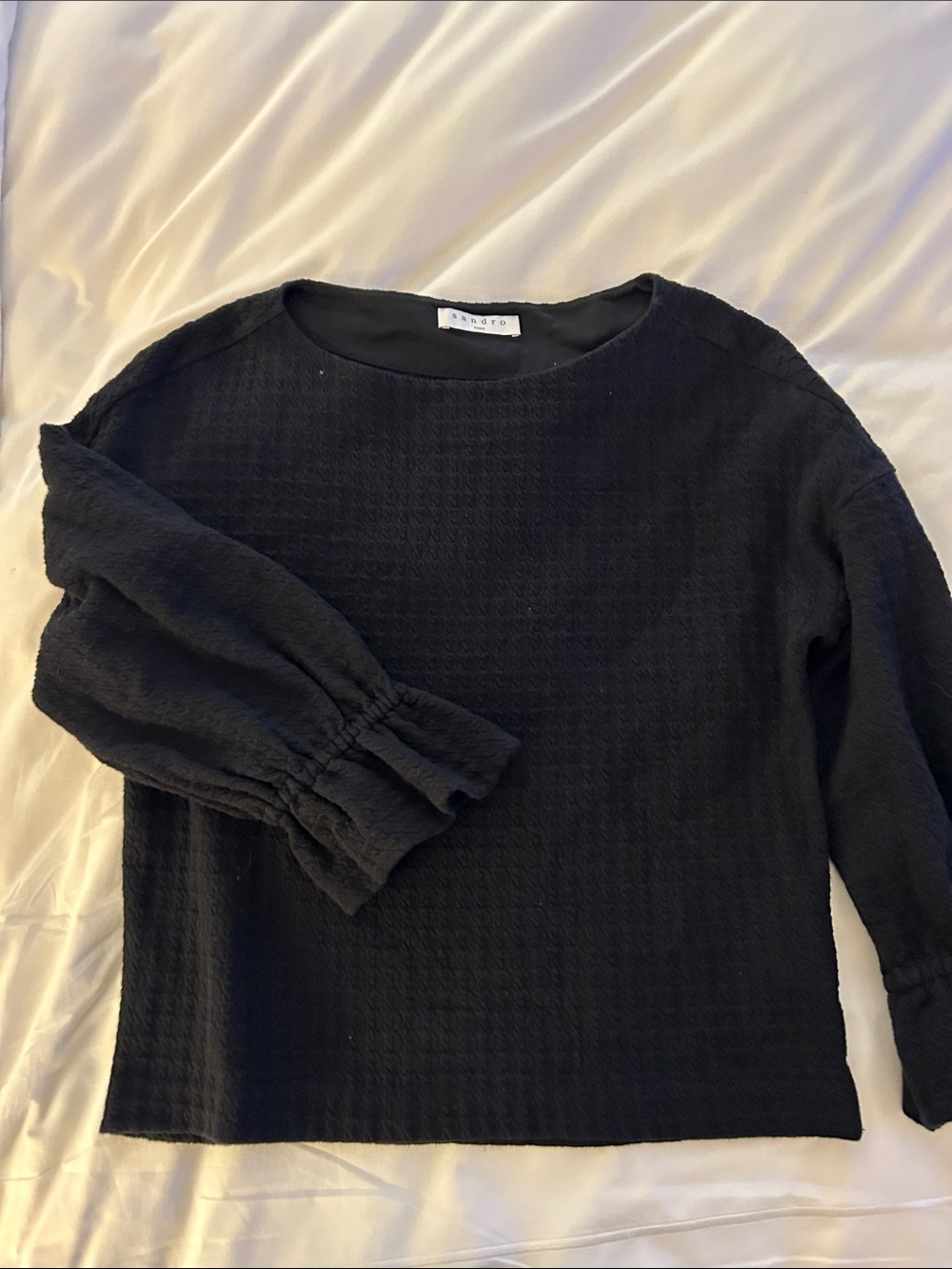 Sandro Black Textured Long Sleeve Top